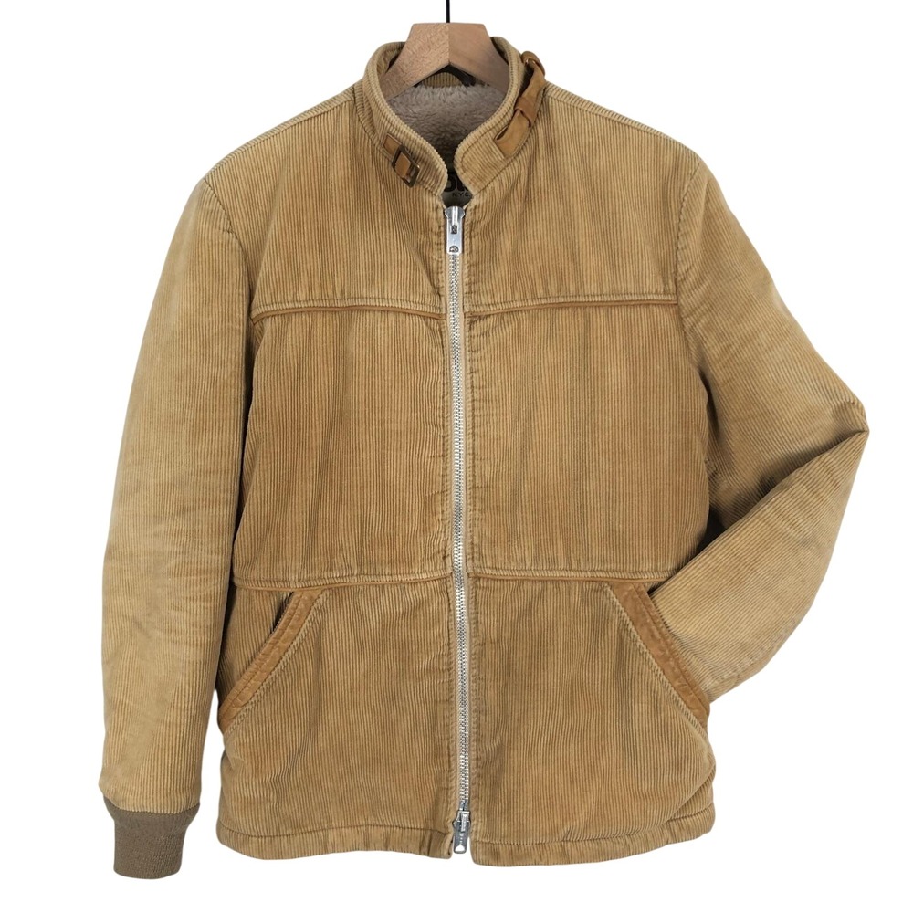 VTG Schott NYC Corduroy Sherpa Lined Full Zip Jacket Men's 40 M Tan Leather Trim